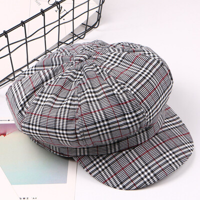 

Spring leisure lattice octagonal hat British 100 retro berets duck tongue Korean version of newspaper boy painter hat trendy girl