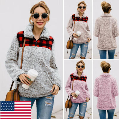 

New Women Hooded Sweatshirt Coat Autumn Winter Fleece Wool Pocket Outwear Top US