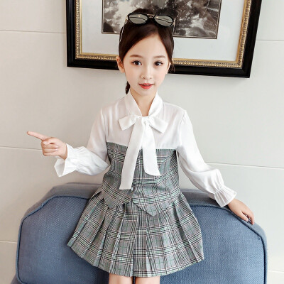 

Baby Girl Dress 2-7T Toddler Children Autumn Comfortable Solid Color Long Sleeve Bow Casual TopsPlaid Printed Dress