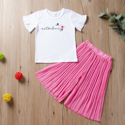 

Summer Toddler Baby Girl Short Sleeve T-shirt Blouse Tops Wide Leg Pant Trousers Casual Outfits 2019