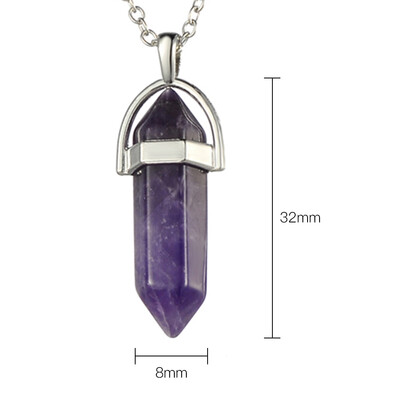 

Fashion Woman Girl Jewelry Gemstone Necklace Natural Stone Hexagonal Pointed Reiki Chakra Pendant Crystal Necklace Chain 10