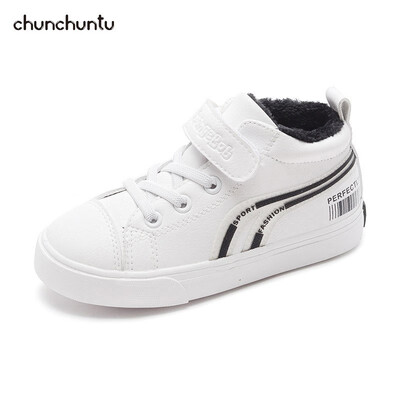 

chunchuntu 2018 Winter Boy Fashion High Top Sneaker Children Pu Leather Black Trainer Baby Girl Casual Sport Shoe 7010