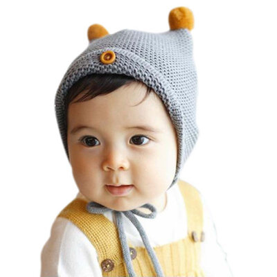 

Baby Hat Lace-Up Beanies Girls Boys Warm Knitted Caps Crochet Kids Photo Props Beanie