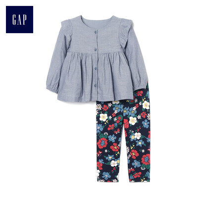 

GAP flagship store baby girl youth cloth floral print round neck set 375133 worsted twill 3-6M