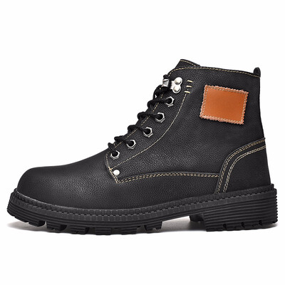 

Winter Mens Fur Lining High Help Cotton Shoes England Work Boots Leather Polished Martin Boots