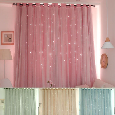 

12PCS 12m Full Blackout Curtain Double-decker Nordic Style Bedroom Living Room Curtain Hollow Star Net Princess Wind Curtain