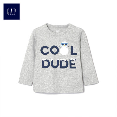 

GAP flagship store baby boy comfort fun pattern long-sleeved T-shirt 399519 light hemp gray 6-12M