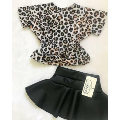 

Summer Kids Baby Girls Leopard print Clothes Tops Leather Tutu Skirt Outfits UK