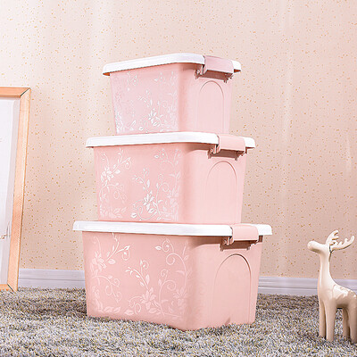 

Baicaoyuan colorful carved storage box small finishing box plastic box 3 piece set pink