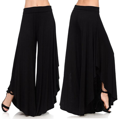 

FITTOO Womens Comfy High Waist Loose Skirt Casual Dress Flowy Layered Cropped Capris Wide Leg Palazzo Trousers