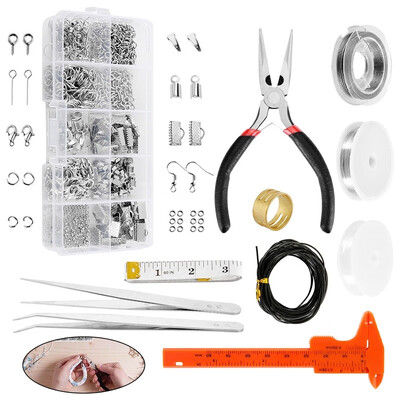 

1 Set Jewellery Making Kit Pliers Silver Beads Wire Starter Tool Home DIY Wire Jewelry Making Starter Kit Repair Tools