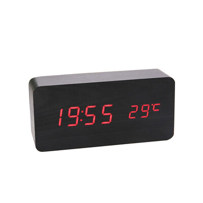 

Wooden Sound Control LED Alarm Clock Electronic Digital Temperature Display LED Table Clock Desk Calendar