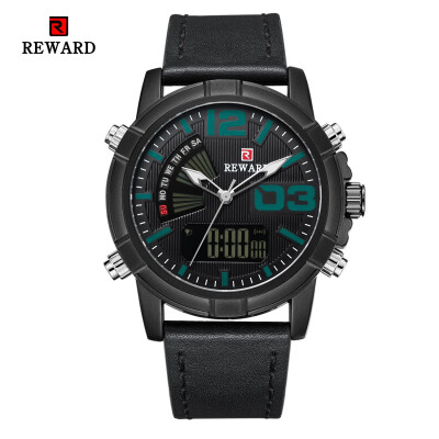 

REWARD 63092 Male Quartz Digital Movt Watch Leather Strap Sports Wristwatch