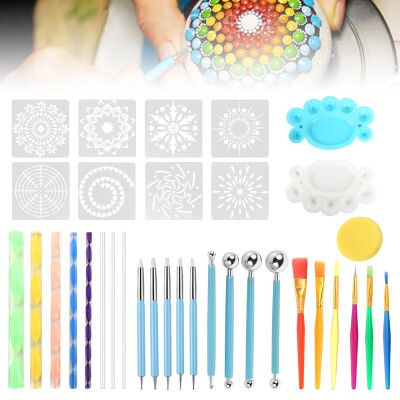 

35Pcs Color Tool Template Mandala Painting Tool Kit Brush Paint Tray for Painting Rock Color Painting&Painting Art Supplies