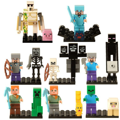 

HOT Minecrafted Steve Alex Zombie Enderman Reuben Skeleton Weapon Action Figures Toys Compatible With LegoINGlys Blocks