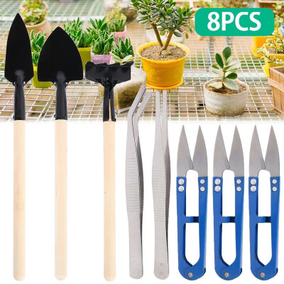 

8-piece Bonsai Tool Set Succulent Garden Hand Tool Kit with Trimmer Mini Rake Mini Spade Tweezers Bud&Leaf Trimmer