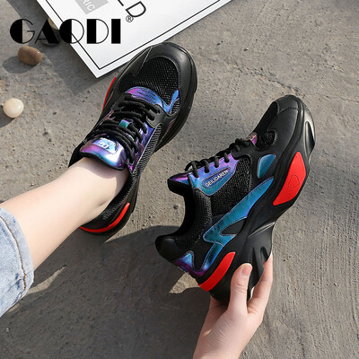 

Gao Di gaodi thick bottom mesh breathable wild color matching lace sports shoes women black 37