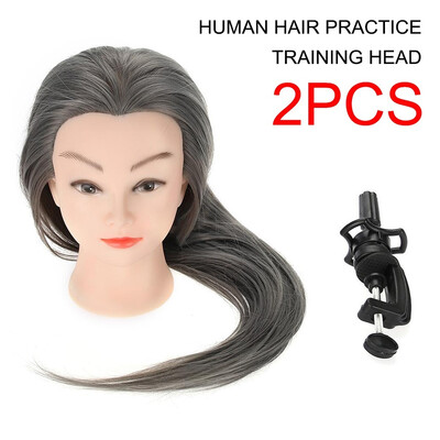 

26 30 Human Hair Practice Training Head Hairdressing Mannequin Doll&Clamp Stand