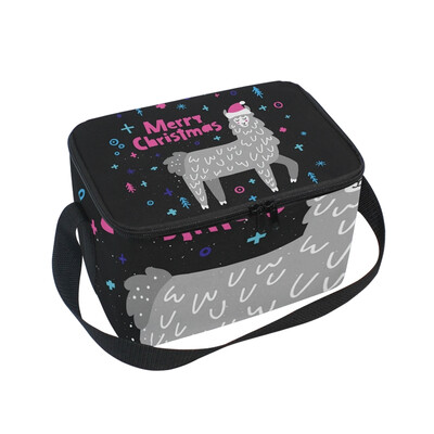 

ALAZA Lunch Box Insulated Lunch Bag Large Cooler Merry Christmas Lama Tote Bag