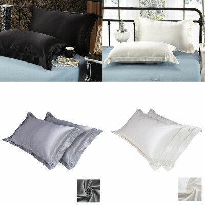 

2pcs Solid Color Silk Satin Standard Pillow Case Cushion Cover Pillowcase Home DecorNo Filler Only Pillowcase