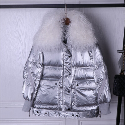 

Winter new down jacket womens long loose loose fashion lamb fur collar coat