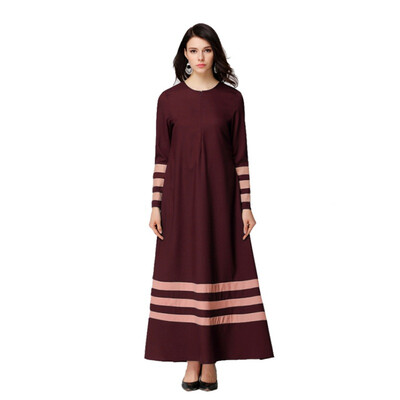 

2018 Fashion Vintage Women Kaftan Abaya Jilbab Islamic Muslim Maxi Dress Stripe Long Sleeve Dresses