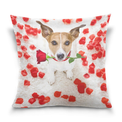

ALAZA Throw Pillow Case Decorative Pillow Covers 16 X 16 inch Happy Valentines Dog Picture Pattern Pillowcase