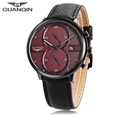 

GUANQIN GS19014 Men Quartz Watch Working Sub-dial Date 3ATM Genuine Leather Band Wristwatch