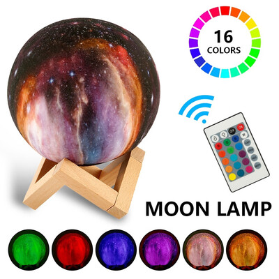 

15cm 3D Printed LED Starry Sky Lamp 16 Color-Changing Night Light Touch Switch Remote Control LED Moon Ball