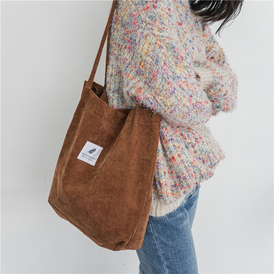 

Women Corduroy Handbags 2019 Simple Large Capacity Simple Shoulder Bag for women Foldable Reusable Shopping Bags