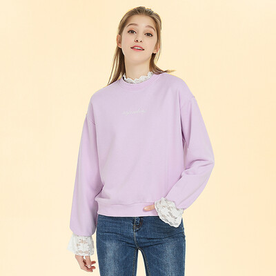 

Intercrew sweater female 2019 spring new fashion casual letter embroidery sleeve collar stitching lace cotton sweater female ICT1TM53A purple 90M
