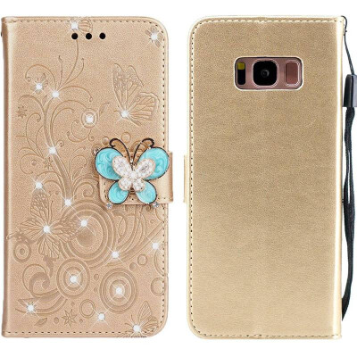 

MOONCASE Samsung Galaxy S8 Butterfly Rhinestone Embossed Leather Case - Gold