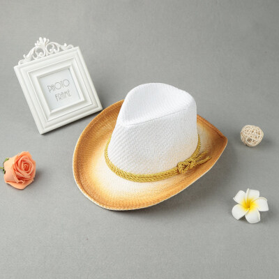 

Fashion Women Sun Hat Contrast Color Wide Brim Belt Summer Sunbonnet Beach Panama Fedora Hat White