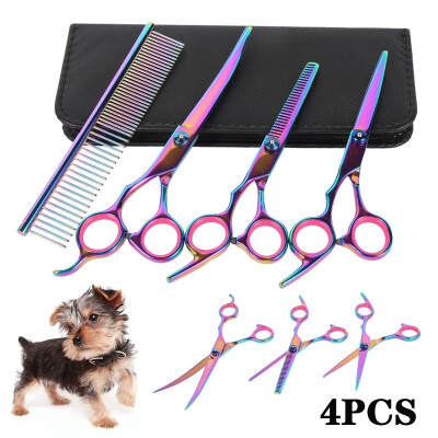 

4PCSSet Color Pet Grooming Tools Professional Pet Scissors Steel Grooming Rake Comb Brush Tools for Pets