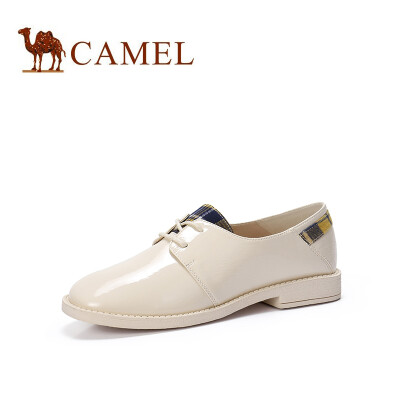 

Camel CAMEL ladies British literary plaid stitching round head single shoes A91514691 beige 38