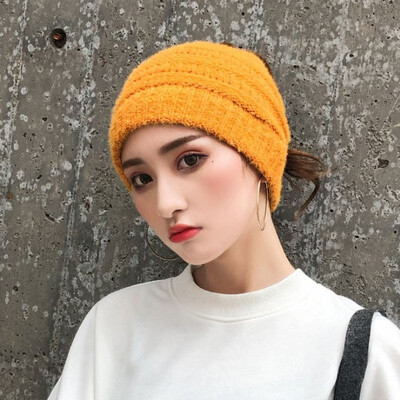 

Warm wool hat for autumn&winter headwear ear-protecting hat fashionable bare ponytail open top knit hat