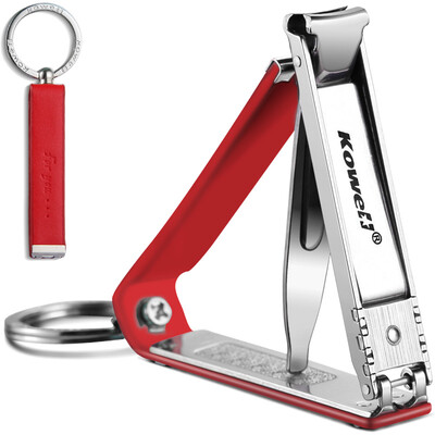 

Korea Kowell Han Kewei nail clipper stainless steel nail clippers nail set key ring washable BK-FC100 non-slip leather set red import