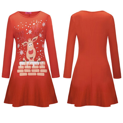 

BOFUTE New Europe America Womens Clothing O-Neck Printing Skirt Christmas Clothing Long Sleeve Dress 1259