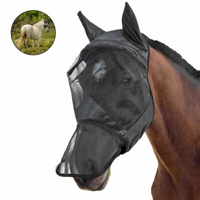 

Willstar Horse Fly Mask With Mesh Eyes Ears Protection Anti-fly Mesh Equine Mask Horse Mask Veil Half Face ML