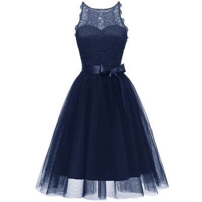

2019 New Women Lace Sling Dresses Princess Bow Bridesmaid Dress Retro Dress