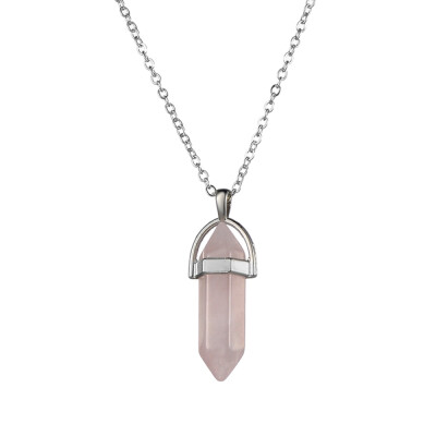 

Fashion Woman Girl Jewelry Gemstone Necklace Natural Stone Hexagonal Pointed Reiki Chakra Pendant Crystal Necklace Chain 13