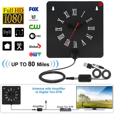 

Indoor Digital TV Antenna Alarm Clock Style with Signal Booster Receive Free Towers Broadcast HDTV Antenna