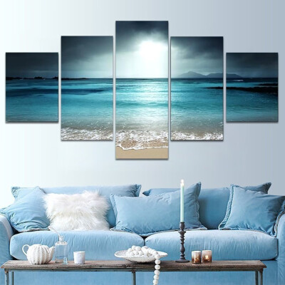 

5 Pcs Beach Inkjet Canvas Painting Chemical Fiber Cloth Painting Home Wall Decor