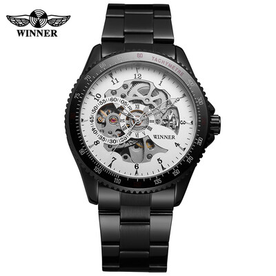 

WINNER 010 Men Watch Semi-Automatic Mechanical Watch Time Display Fashion Casual Stainless Steel Strap Male Wristwatch Relogio Mas