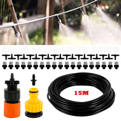 

New 15 m 20 Spray Plastic Head Atomizing Cooling Set Drip Irrigation System Adjustable Nozzle