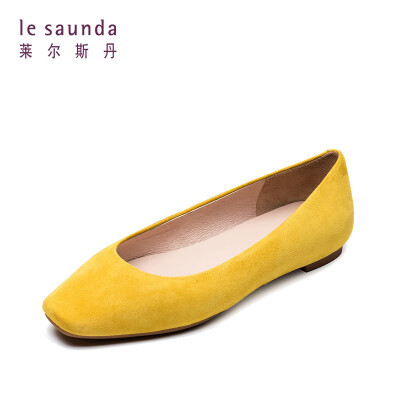 

Lyles Dan Fashion Commuter OL Professional Comfort Square Head Flat Womens Shoes LS AM06903 Yellow Suede 36