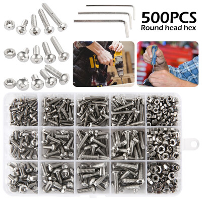 

500pcs M3M4M5 Screws Bolts&Nuts Kit Stainless Steel Hex Head 3 Allen keys