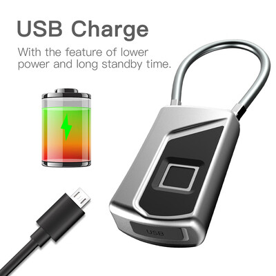 

Smart Fingerprint Padlock LED Safe USB Charging Rechargeable Waterproof Door Lock Home Security