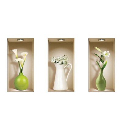 

Set of 3 Colored Vase Murals 3D Removable DIY Wall Art Sticker Decals for Living Room Bedroom Sofa Home Decor