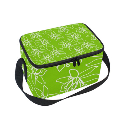 

ALAZA Insulated Lunch Box Green Flowers Lunch Bag for Men Women Portable Tote Bag Cooler Bag